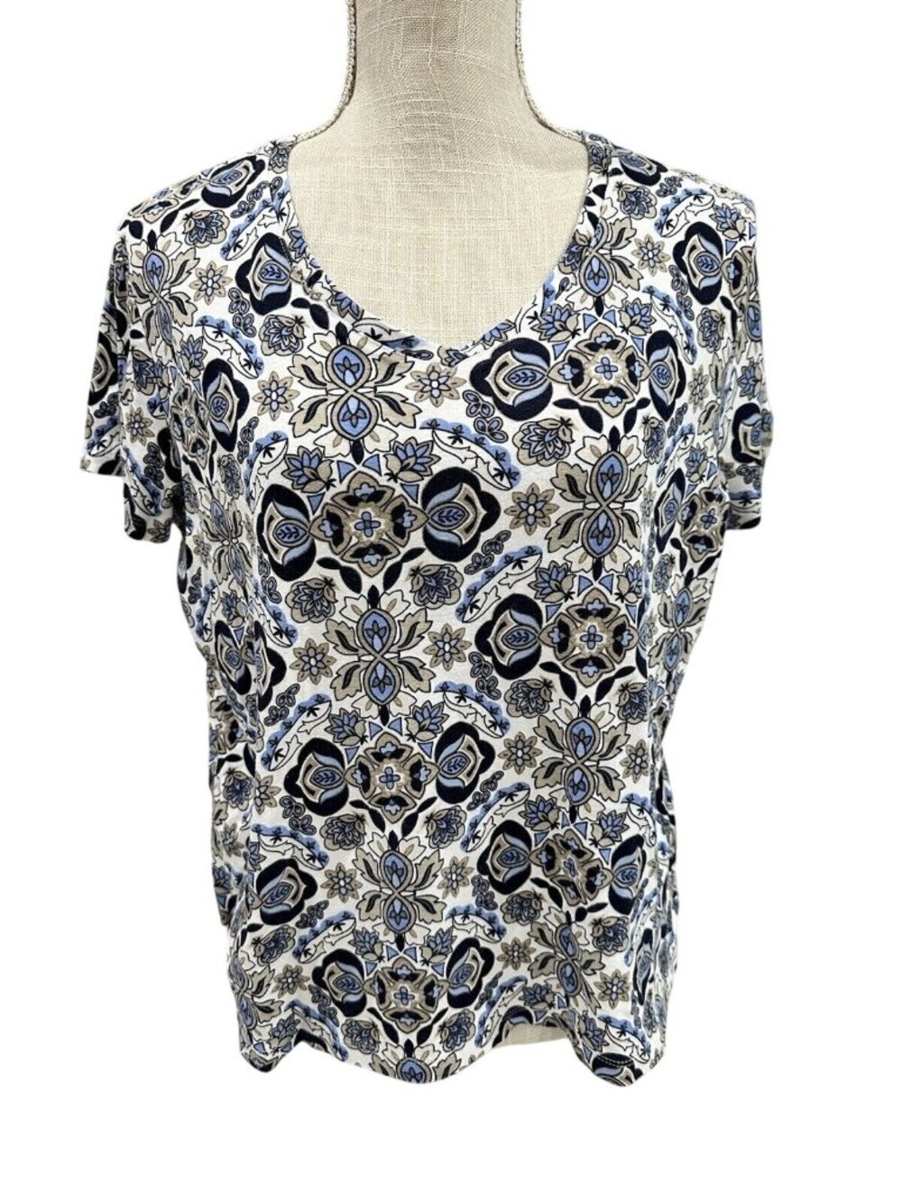 Croft & Barrow Womens Classic Tee Geometric Pattern Short Sleeves XL